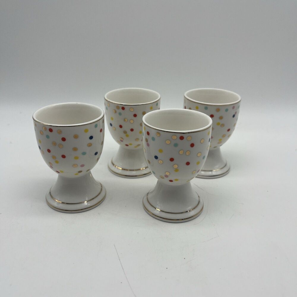 Vintage Polka Dot Porcelain Egg Cups Gold Trim, set of 4